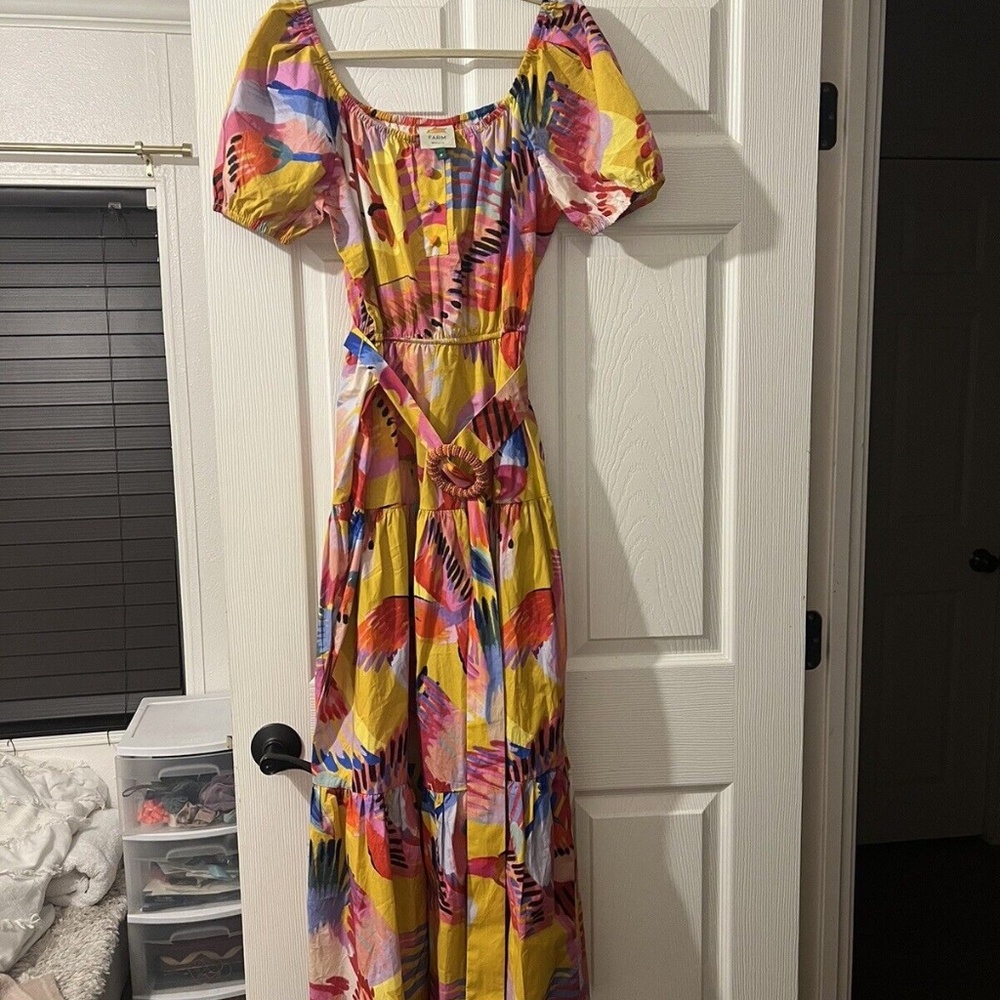 FARM RIO Neon Macaws Puff Sleeve Dress - Picture 2 of 5